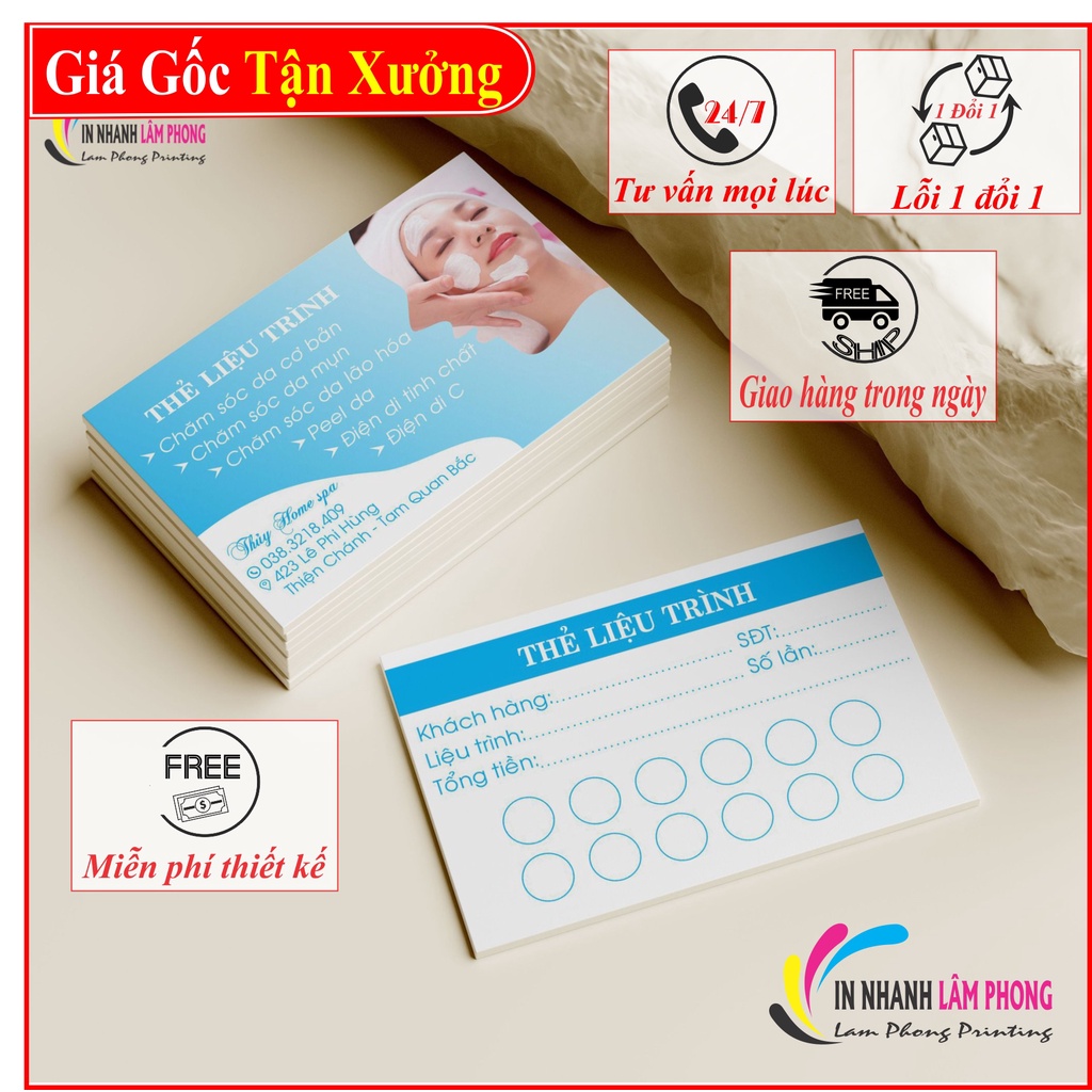 Thẻ liệu trình, thẻ tích điểm, thẻ bảo hành, thẻ gội Cho Spa, Quán Tóc, Cửa Hàng THIẾT KẾ FREE
