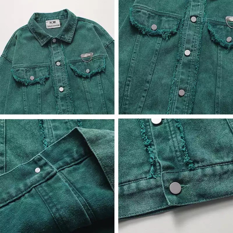 Áo Khoác Jeans Nam Nữ From Rộng Màu Xanh Lá Đậm Hình Thêu Nổi ,Áo Bò Thời Trang Unisex Phong Cách Trẻ Trung