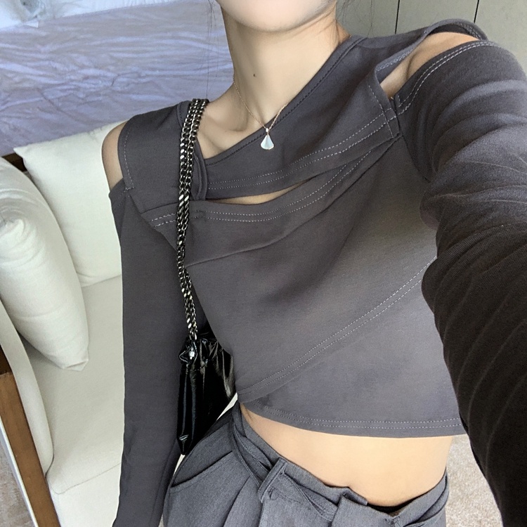 Áo thun SUXI trễ vai dáng ôm màu trơn thời trang mùa thu dành cho nữ