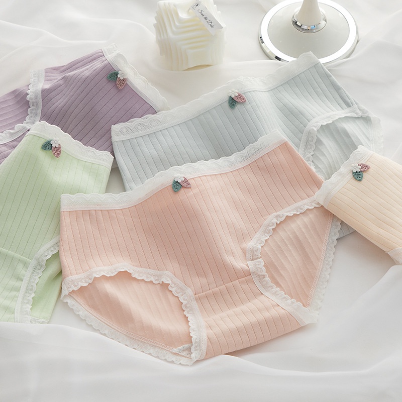 Quần Lót Cotton Thoáng Khí Lưng Vừa Màu Sắc Xinh Xắn Cho Nữ