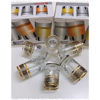 Bộ 6 ly thuỷ tinh uống rượu hàng tiệp khắc cao cấp khảm bạc, đế dày, viền vàng sang trọng