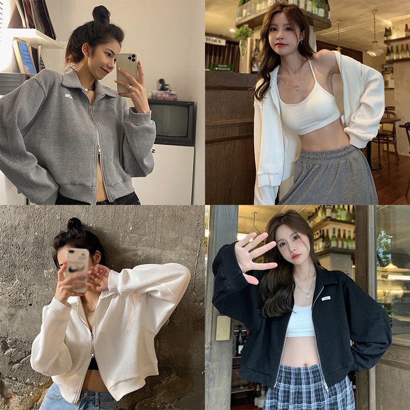 Áo Khoác Nữ Dáng Rộng Có Khóa Kéo Thời Trang Phong Cách