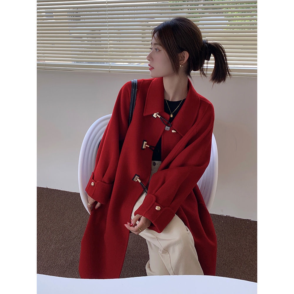 Áo Khoác Len Cao Cấp Dáng Rộng Cài Khuy Cổ Búp Bê Phong Cách Hàn Quốc Thời Trang Thu Đông Mới Cho Nữ