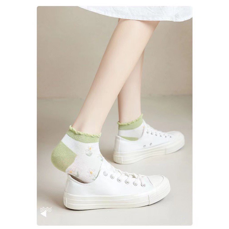 Sét 5 Đôi Tất Màu Xanh Matcha Mix Trắng Siêu Hot Tn17