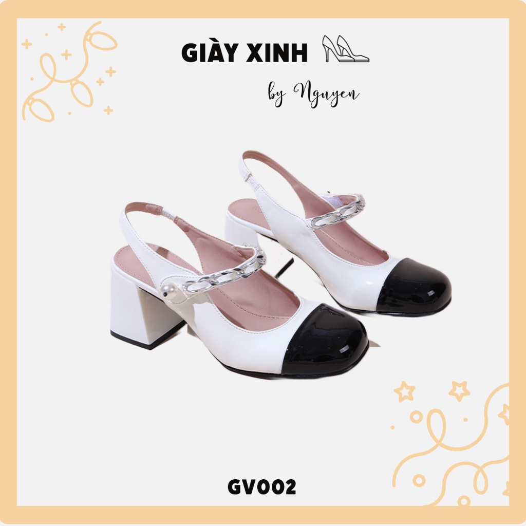 [Xả Kho Giá Sốc ]Giày Cao Gót Trắng Mũi Đen, Hở Gót, Tiểu Thư Nhẹ Nhàng Sang Chảnh Gv002