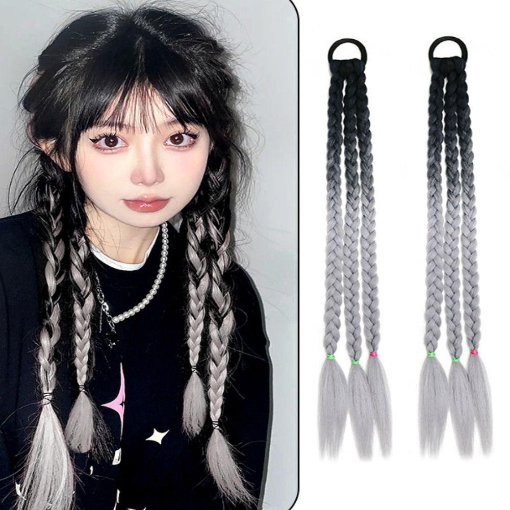 Tóc Giả Kiểu Thắt Bím Bằng Sợi Chịu Nhiệt Màu Hồng Dễ Thương Dành Cho Nữ