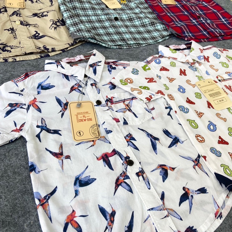 Áo sơ mi bé trai cao cấp 10-30kg tay ngắn kẻ ca rô túi ngực bebefamilyshop - ATT