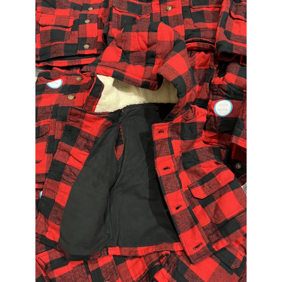 Áo khoác gile kẻ đỏ mũ lót lông cừu, thân lót nỉ ấm