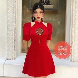 Đầm cổ yếm cách tân tết 2023