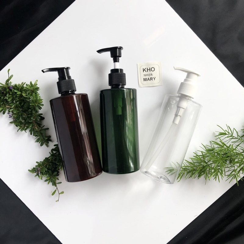 Chai Xanh lá 300ml / 500ml / 200ml vòi nhấn nhỏ giọt - Chai nhựa Pet đựng dầu gội