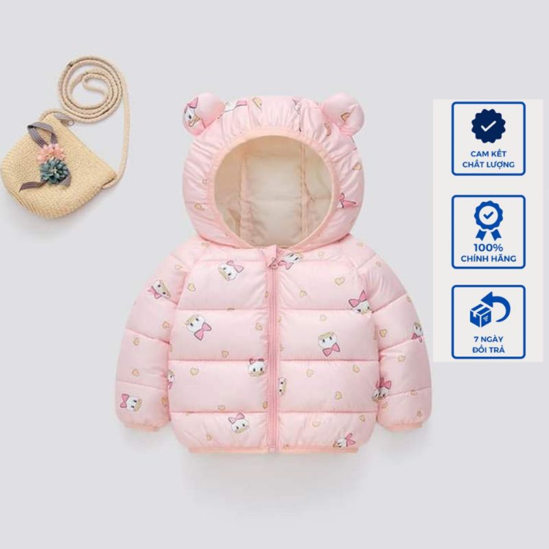 Áo phao tai gấu siêu nhẹ, áo khoác họa tiết bé gái 9-20kg _NGAN STORE