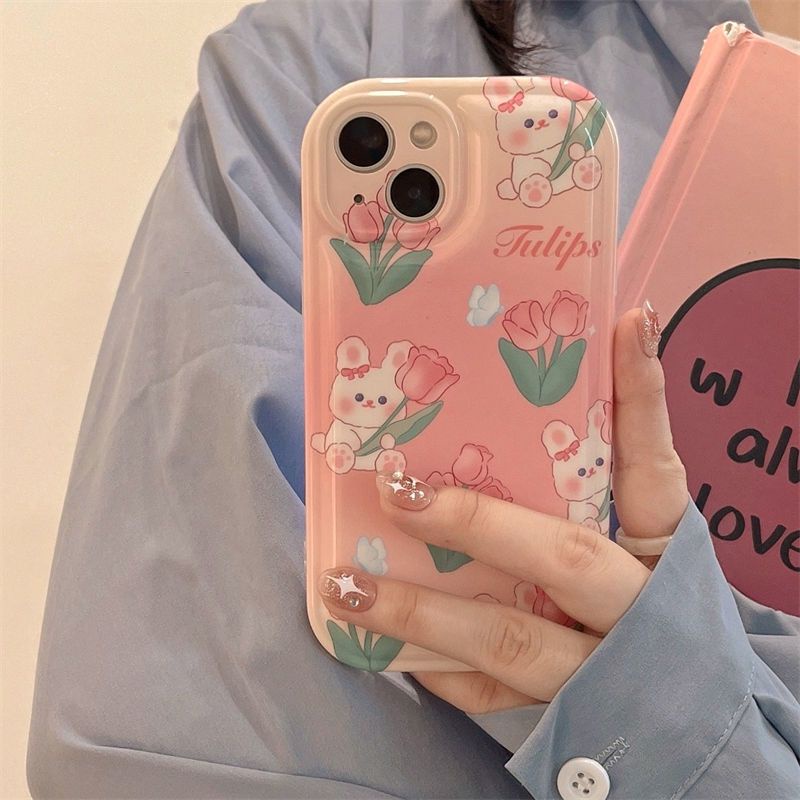 Ốp Điện Thoại In Hình Hoa Tulip Và Thỏ Chống Sốc Cho Iphone 14 13 12promax 11 Xr Xs