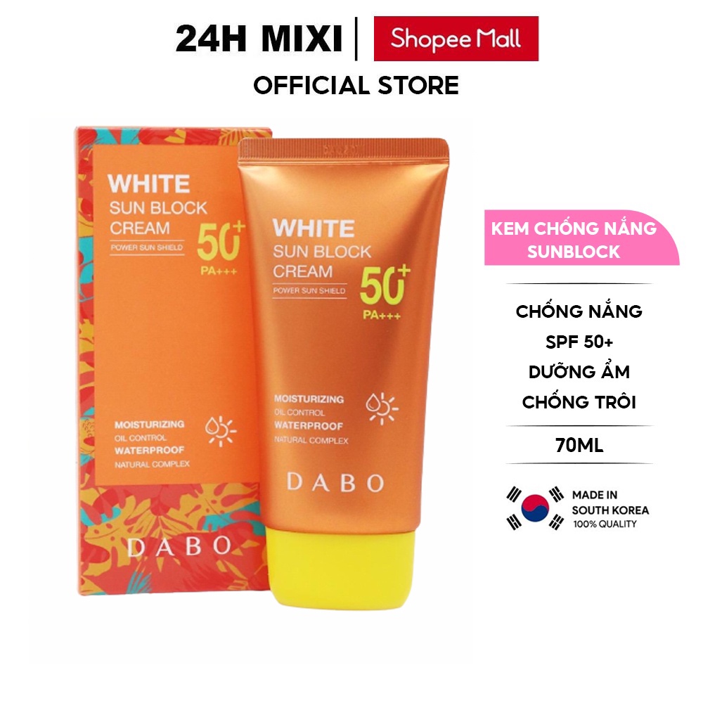 Kem chống nắng Hàn Quốc Trắng da Sạch Nhờn cho da dầu, mụn, da nhạy cảm Dabo Whitening Sunblock Cream Chính Hãng