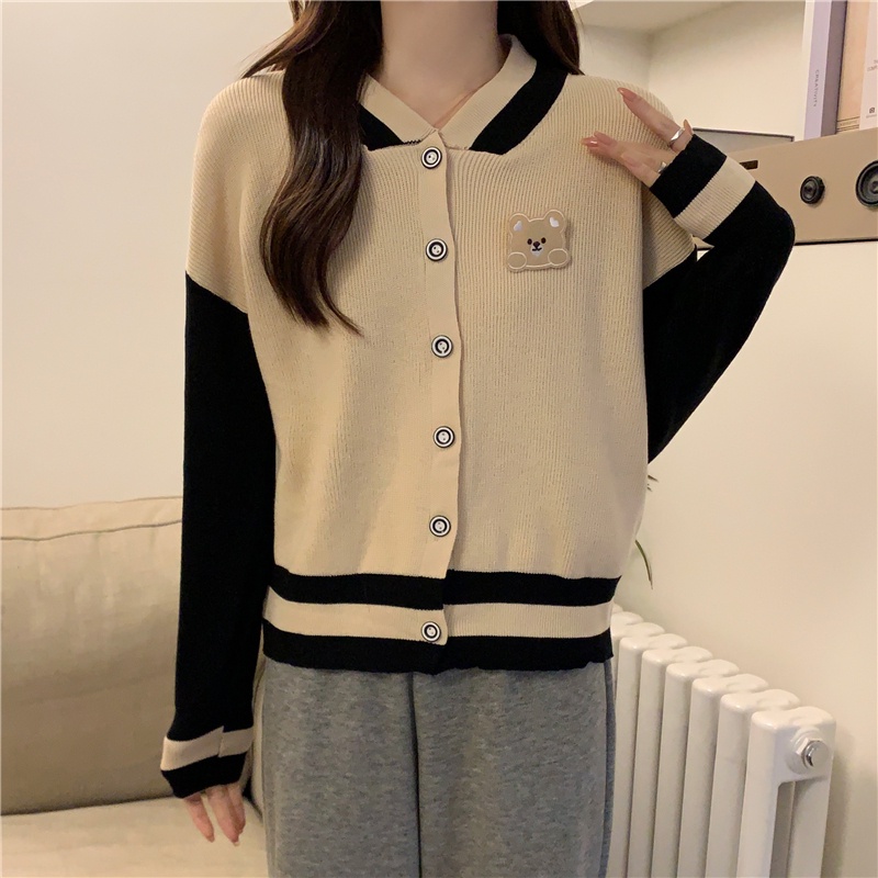 Áo Khoác cardigan Dệt Kim Màu Sắc Tương Phản Phong Cách Hàn Quốc