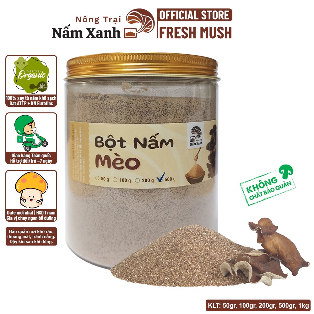 Bột Nấm Mèo 500gr 1kg (Bột Nấm Mộc Nhĩ) Tạo Độ Ngon Giòn Dai Cho Món Ăn - Nông Trại Nấm Xanh