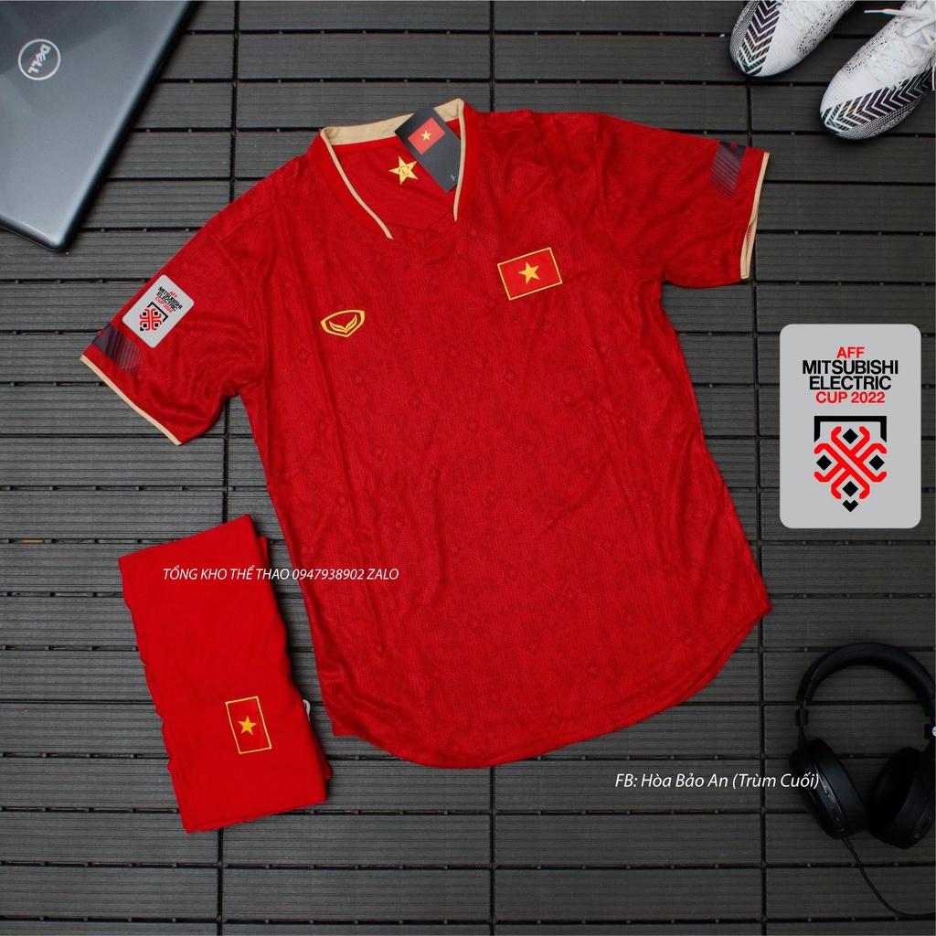 Bộ Quần Áo Đấu ĐT VIỆT NAM AFF CUP 2022 Màu Trắng Đỏ Mẫu Chính Thức Vải Gai Thái