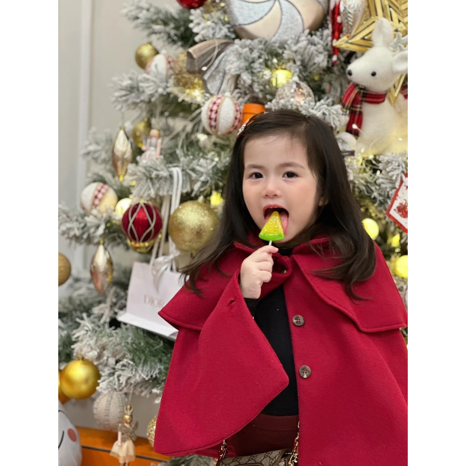 Áo dạ choàng đỏ 2 lớp bé gái thời trang đáng yêu ấm áp chất dạ dày dặn fullsize