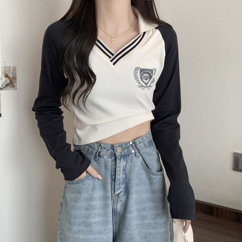 IELGY  IELGY  Áo Thun Nữ Dài Tay Cổ Chữ v Đơn Giản Dễ Phối Đồ