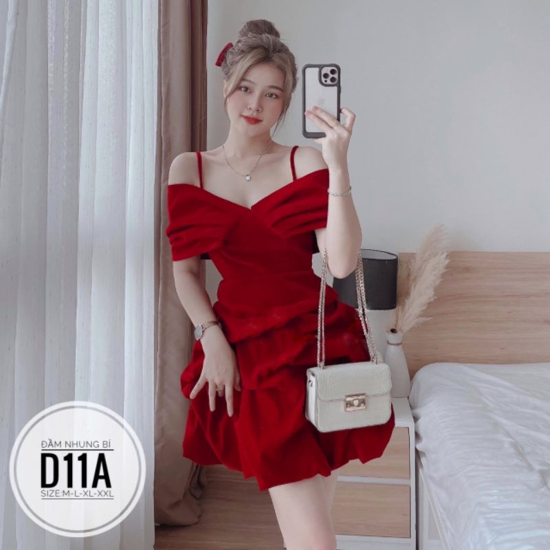 Đầm Nhung Bí Rớt Vai Big Size