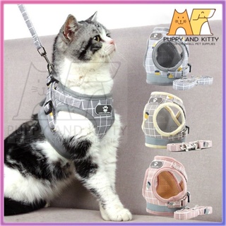 Image of Tali Tuntun Motif Plaid Kotak Harness Anjing Kucing Kecil Tali Reflektif Dog Leash Harness