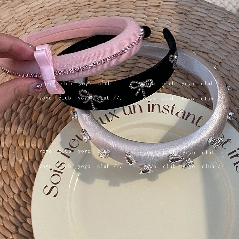 Băng Đô Cài Tóc Bằng Lông Nhung Đính Đá Quý Cao Cấp Phong Cách Mới Cho Nữ