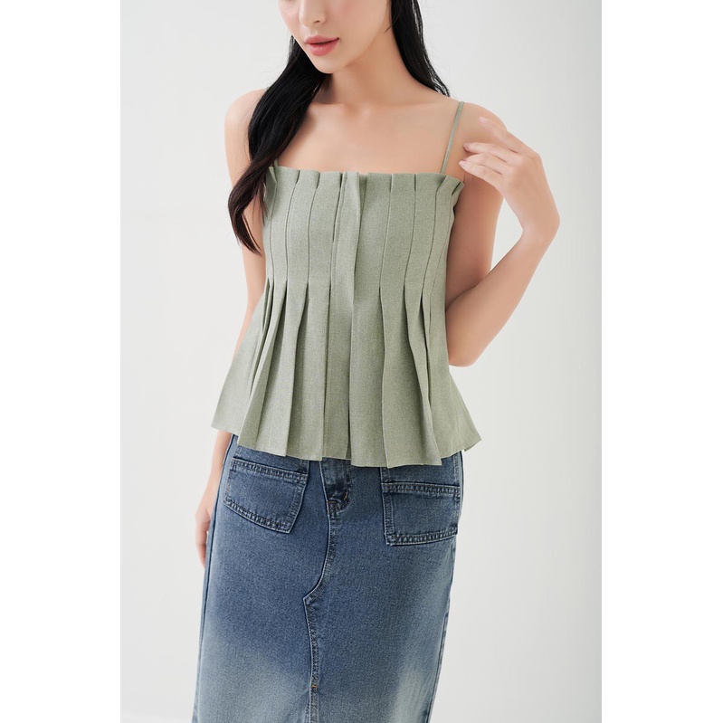 Áo dây kiểu xếp li thân thời trang GAGO 2 màu xanh lá và kem GA4232 GA4233