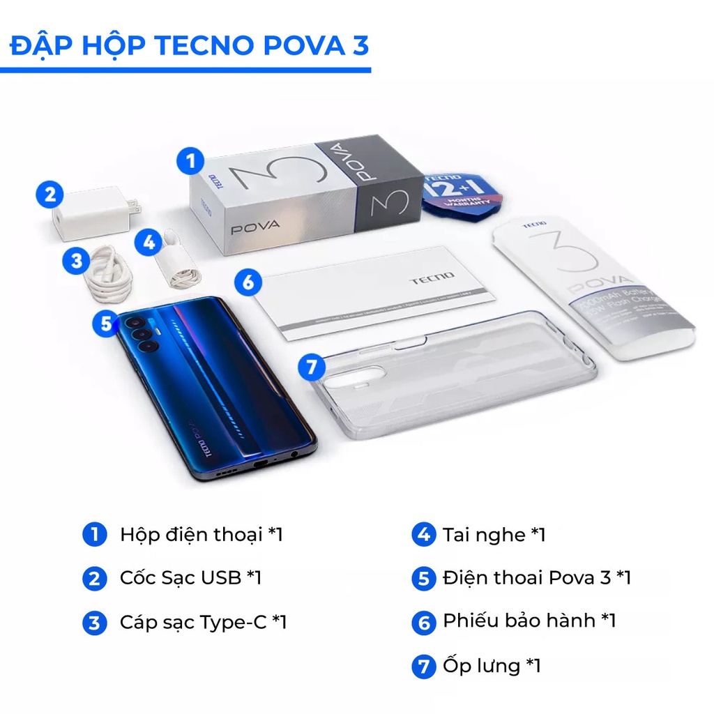 Điện thoại Gaming Tecno POVA 3 (6+5GB)/128GB-Helio G88|7000 mAh|Sạc nhanh 33W-Chính hãng | BigBuy360 - bigbuy360.vn