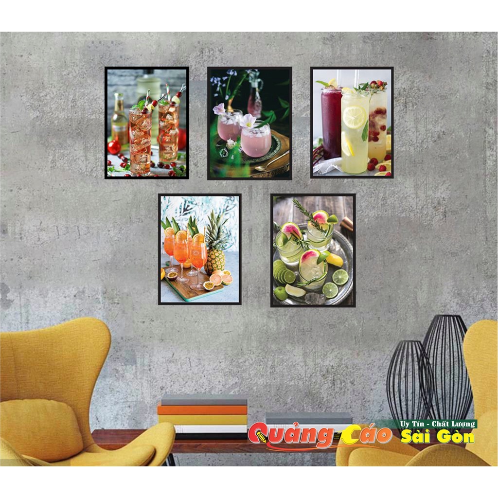 Set Bộ 5 Tranh Hình Nước Ép Treo Tường DECOR Quán nước