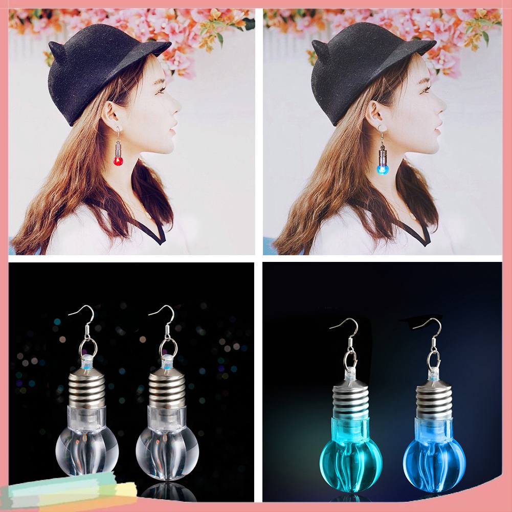 Đôi khuyên tai mạ bạc hình bóng đèn LED thời trang cho nữ