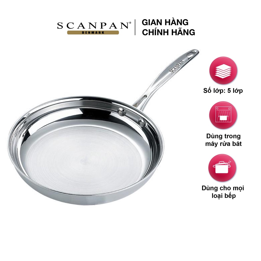 Chảo inox 5 lớp đúc liền, đáy từ Scanpan Fusion5 20cm 74002000, inox 304 đúc liền nguyên khối