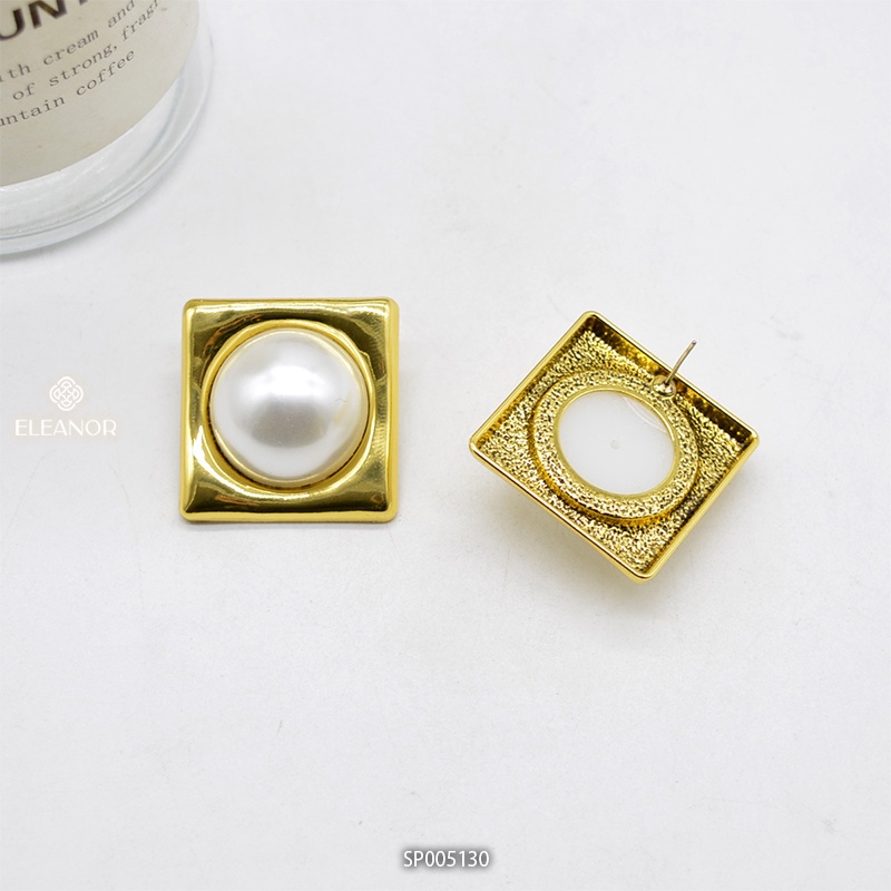Bông tai nữ Eleanor Accessories hình vuông màu gold đính ngọc trai nhân tạo phụ kiện trang sức 5130
