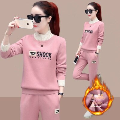 Set Đồ Thể Thao Lót Lông Cừu Dày Dặn Giữ Ấm Mùa Đông Phong Cách Mới Cho Nữ