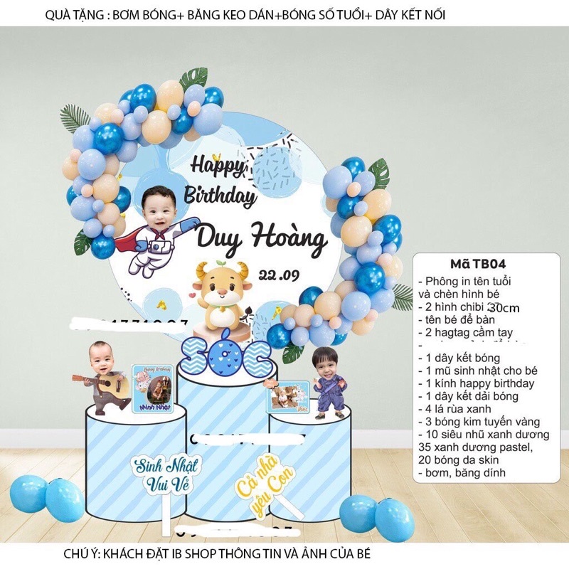 (FREESHIP)Combo sét trang trí sinh nhật,trang trí đầy tháng ,thôi nôi cho bé trai,bé gái mẫu hàn quốc,in phông tên