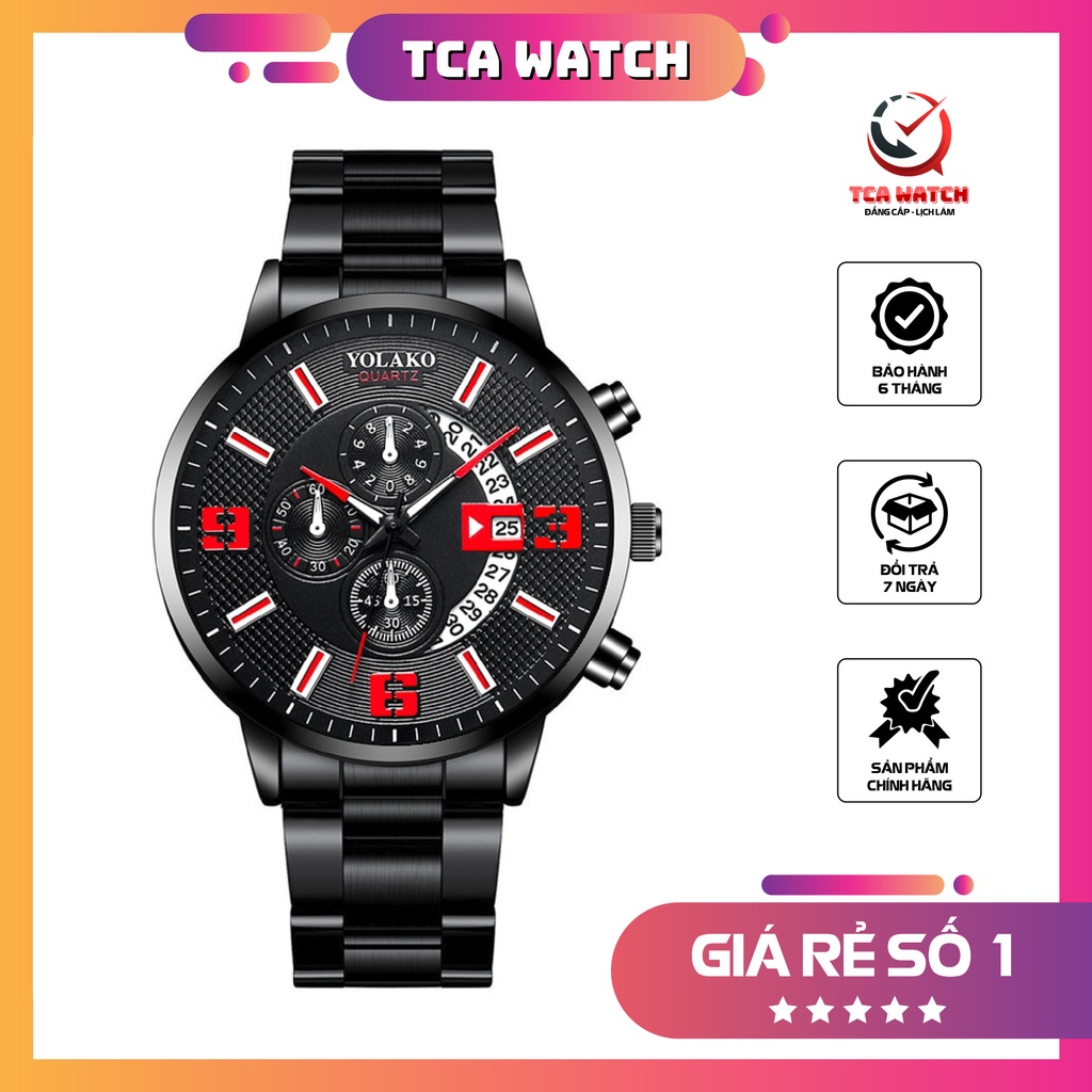 Đồng Hồ Đeo Tay Nam Chính Hãng TCA Watch Dây Thép Cao Cấp, Mặt Kính Cường Lực Kiểu Dáng Thời Trang Đẹp Giá Rẻ