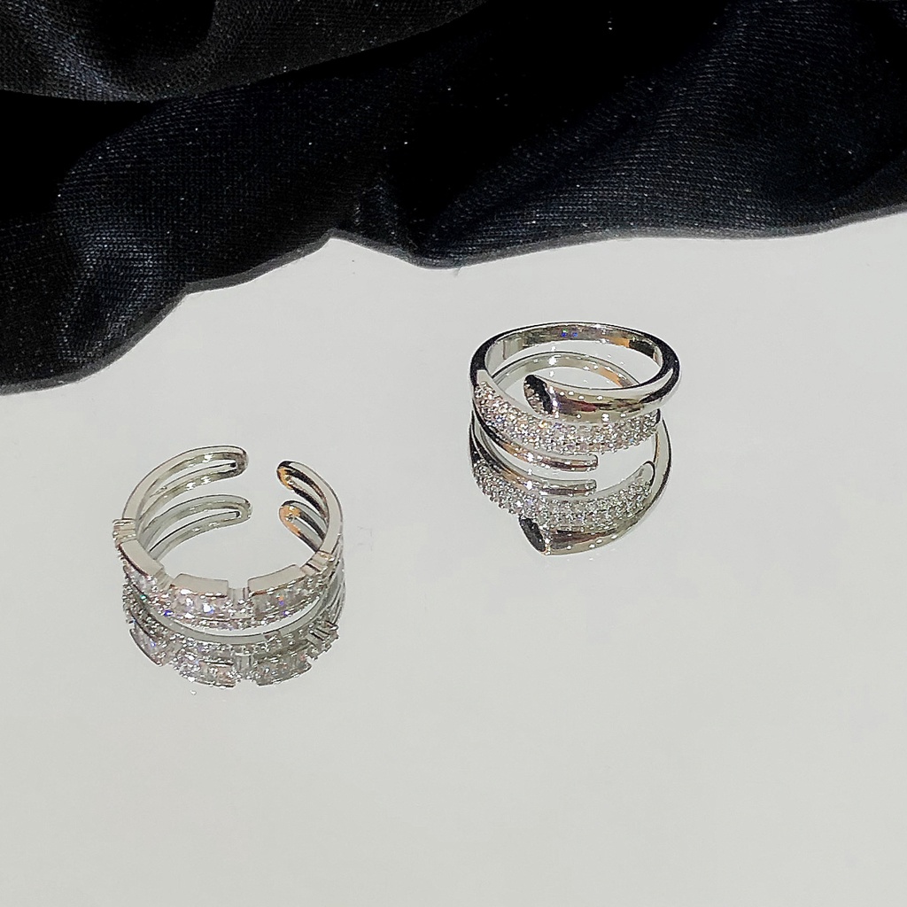 Nhẫn Dây Xích Hở Đính Đá Zircon Có Thể Điều Chỉnh Không Dễ Phai Màu Trang Sức Cao Cấp Làm Quà Tặng