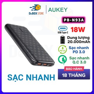 Sạc dự phòng aukey pb-n93a/n93 20000mah pd3.0 18w/sạc dự phòng pisen 20000mah tp-d28 sạc nhanh 22.5w kèm cáp sạc