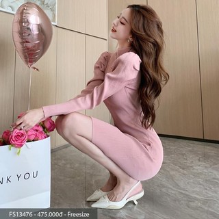 váy thun tay phồng dài
