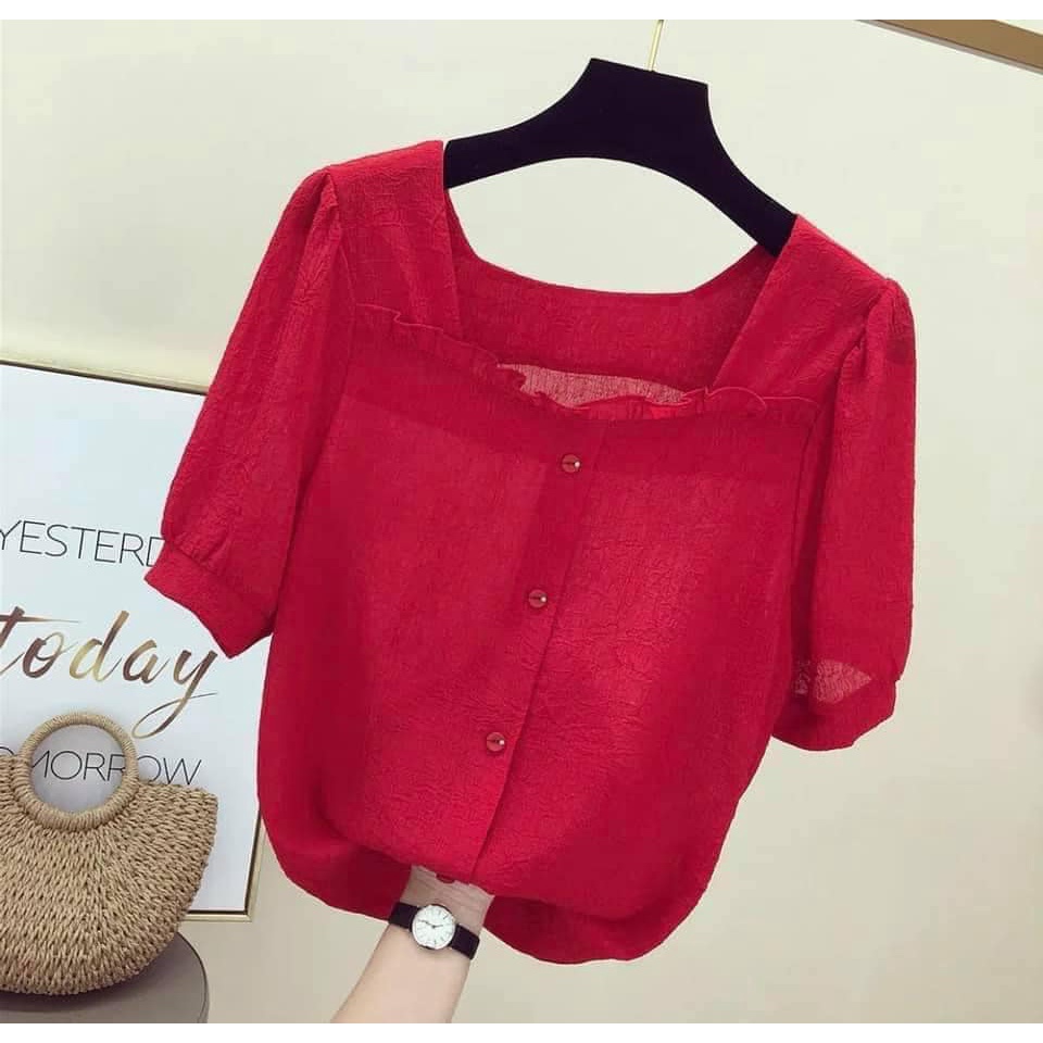 Áo Sơ Mi trung niên nữ U30 U40 U50,Áo Nữ Thời Trang Hàn Quốc Vải Voan Tay Ngắn Đơn Giản HT_ Thời Trang Trung Niên