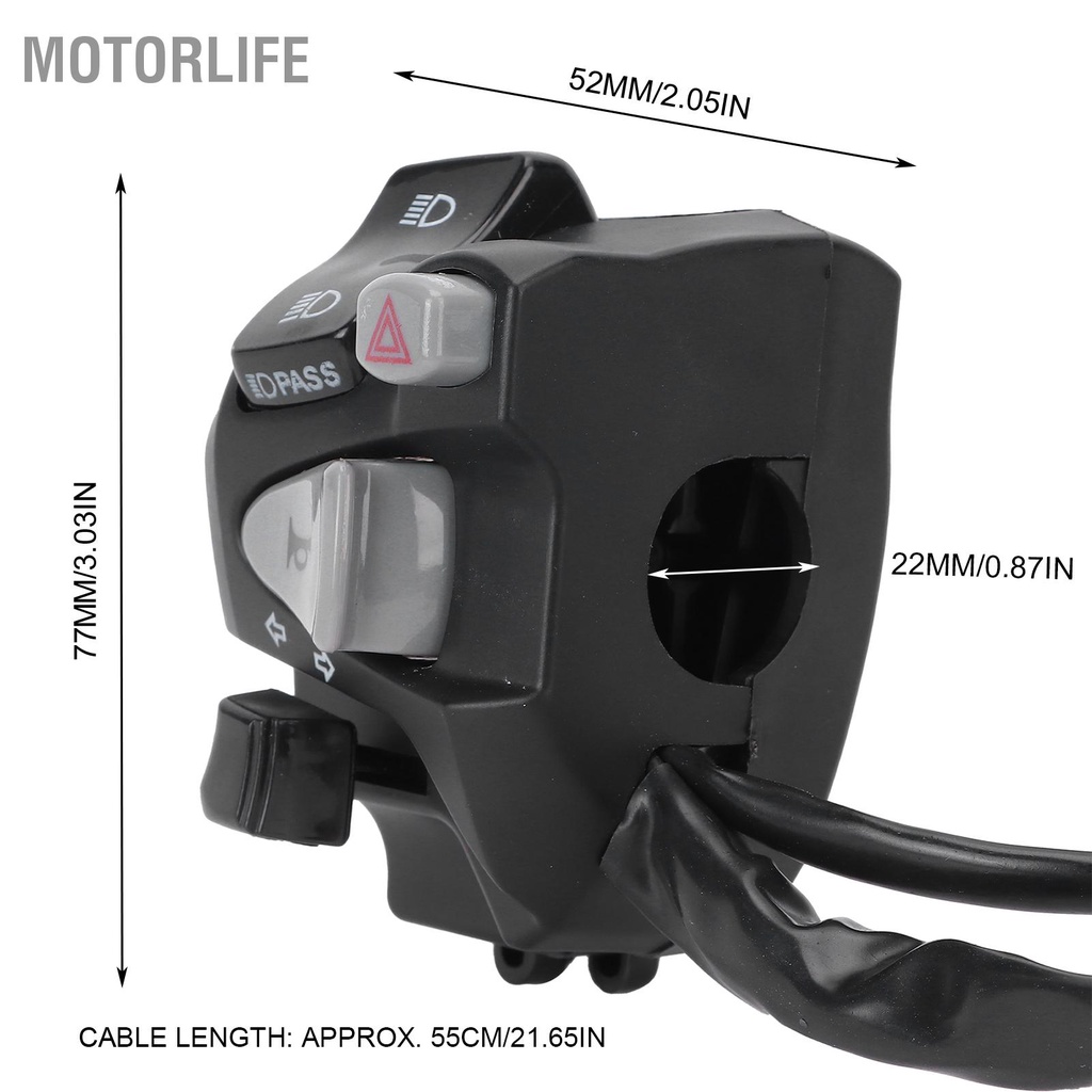 Motorlife Công tắc tay lái 22mm Thay thế nút điều khiển chùm sáng thấp/cao cho Honda MSX SF 125