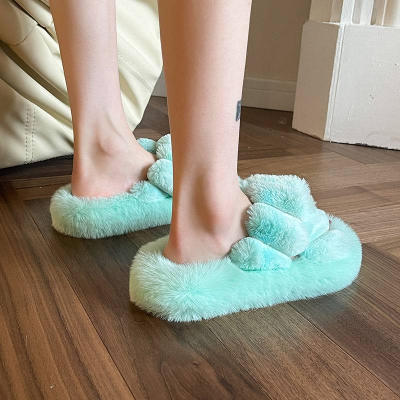 Dép bông chéo chống trượt dễ phối dễ thương thu đông