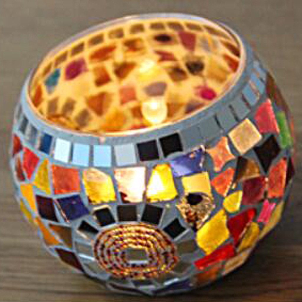 Giá Đỡ Đèn Cầy Thủy Tinh Phong Cách Mosaic Châu Âu Lãng Mạn