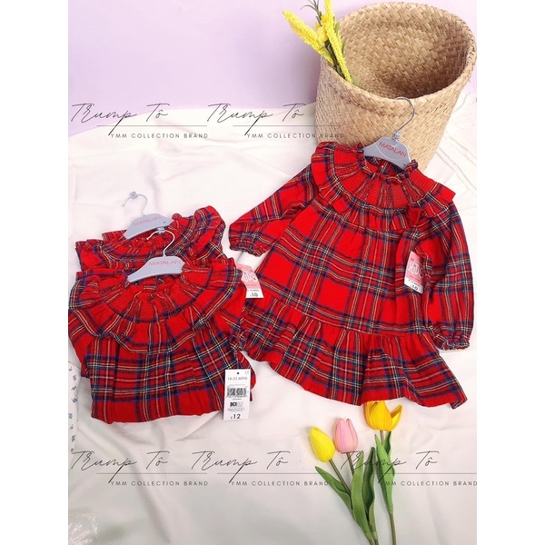 ĐẦM MATALAN BÉ GÁI MẶC TẾT KIỂU SỌC CARO 12M - 18M - 24M -3Y