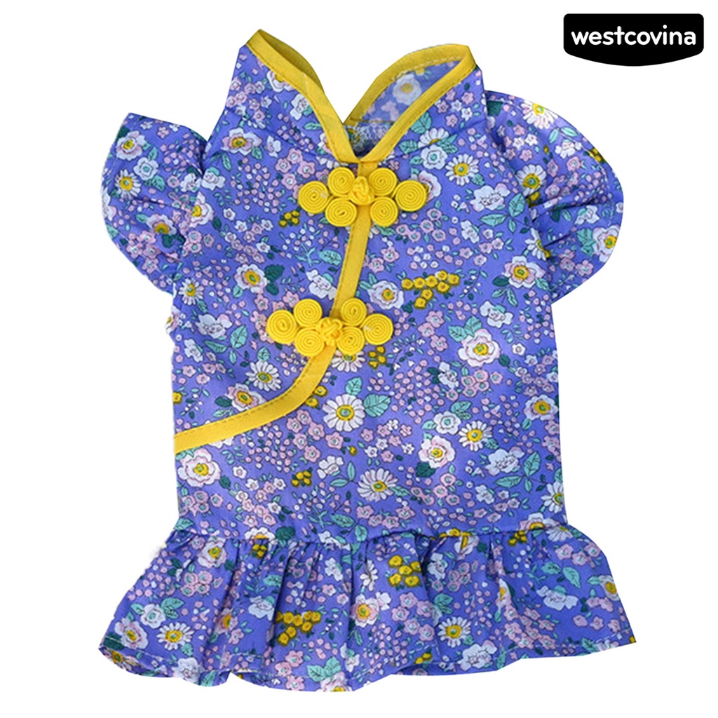 [COD]♘Sườn Xám In Hoa Thoáng Khí Có Khóa Đĩa Dành Cho Cún Cưng