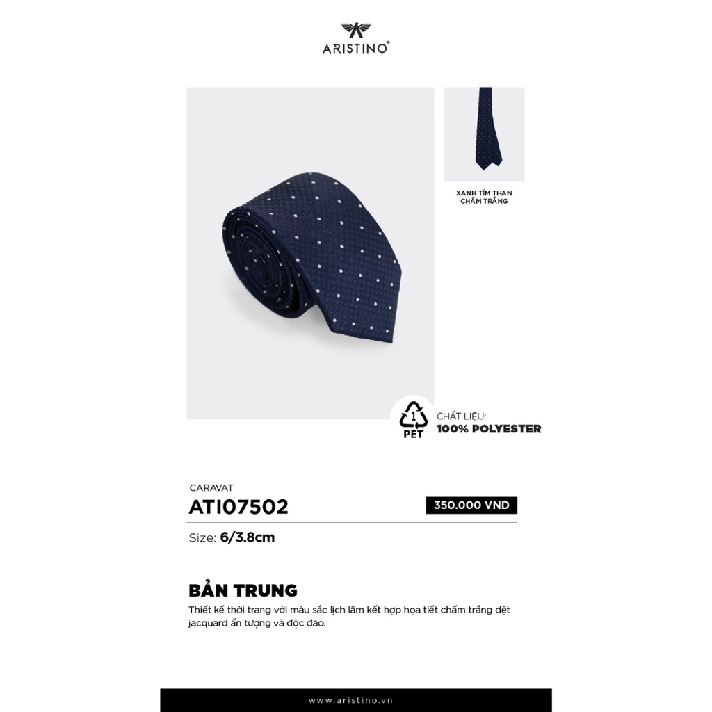 Cà vạt nam Aristino màu Xanh tím than chấm trắng - ATI07502