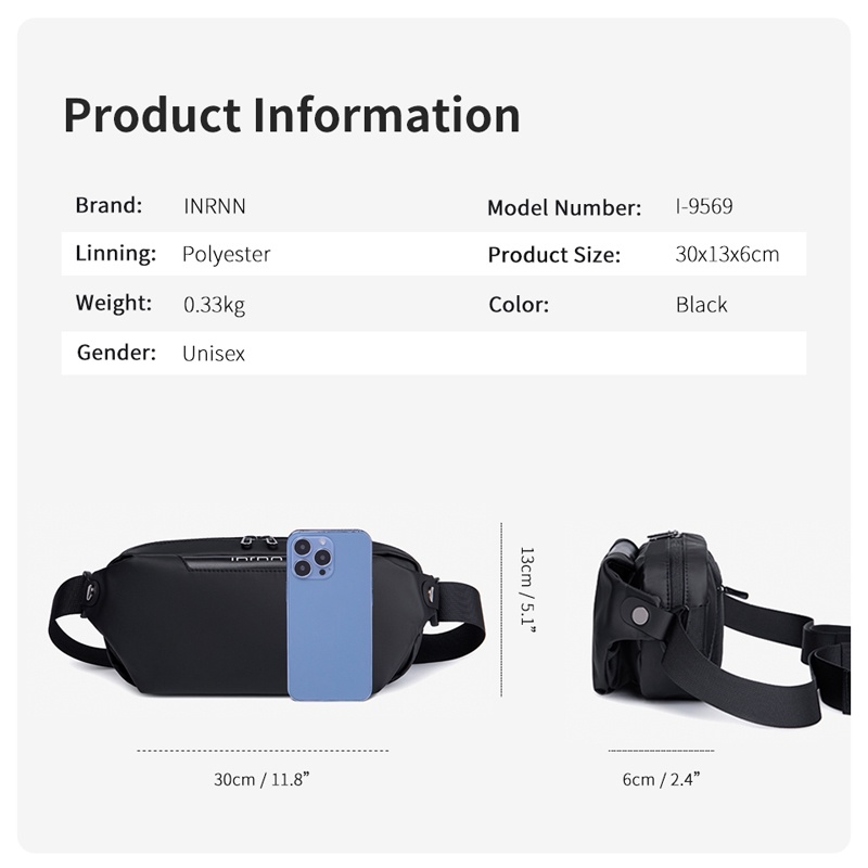 Ozuko Túi Đeo Hông Thể Thao Chống Thấm Nước Thời Trang Dành Cho Nam Giới