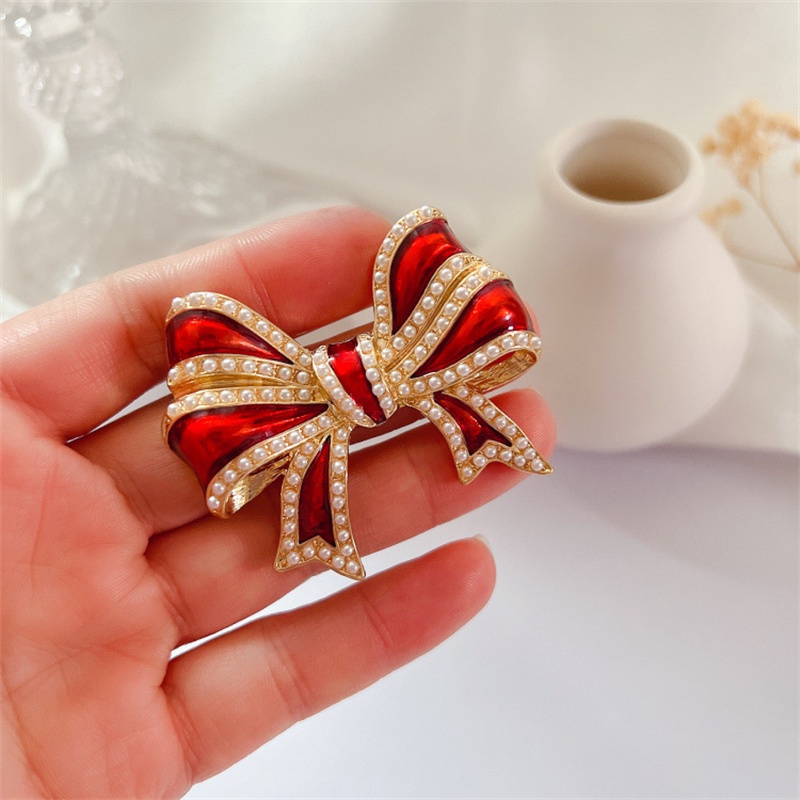 Ghim Cài Áo Hình Nơ Đính Ngọc Trai Tráng Men Phong Cách Pháp Cổ Điển Thời Trang Cho Nam Và Nữ