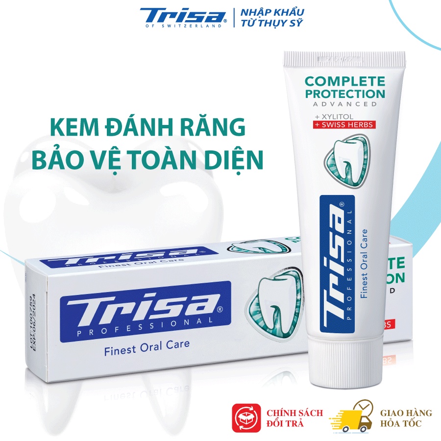 COMBO Kem Đánh Răng 75ml + Dụng Cụ Cạo Lưỡi Trisa Double Action