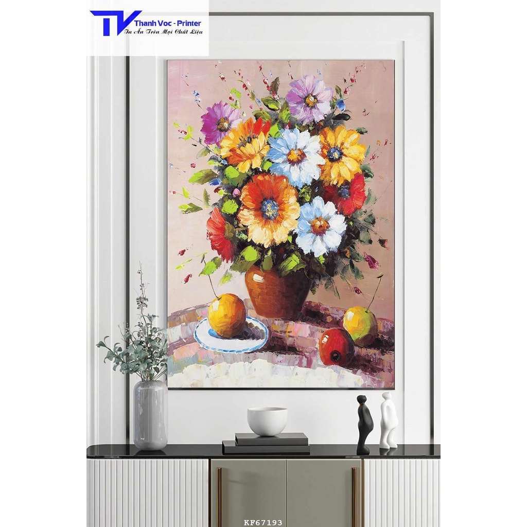 Tranh Treo Tường Bình Bông Hoa Tối Giản 7, Tranh Tráng Gương D40x60cm D50x75cm D60x90cm D70x120m