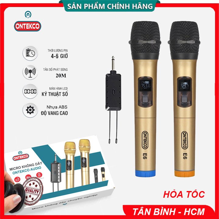 Micro Không dây Karaoke ONTEKCO E6 cao cấp - Chuyên dụng Karaoke loa kéo, Amply GIA ĐÌNH