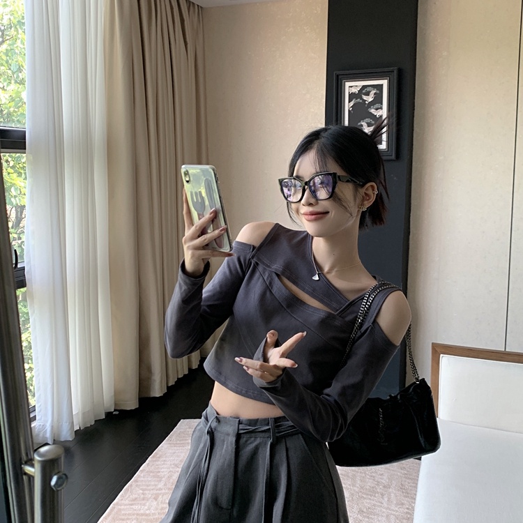 Áo thun SUXI trễ vai dáng ôm màu trơn thời trang mùa thu dành cho nữ